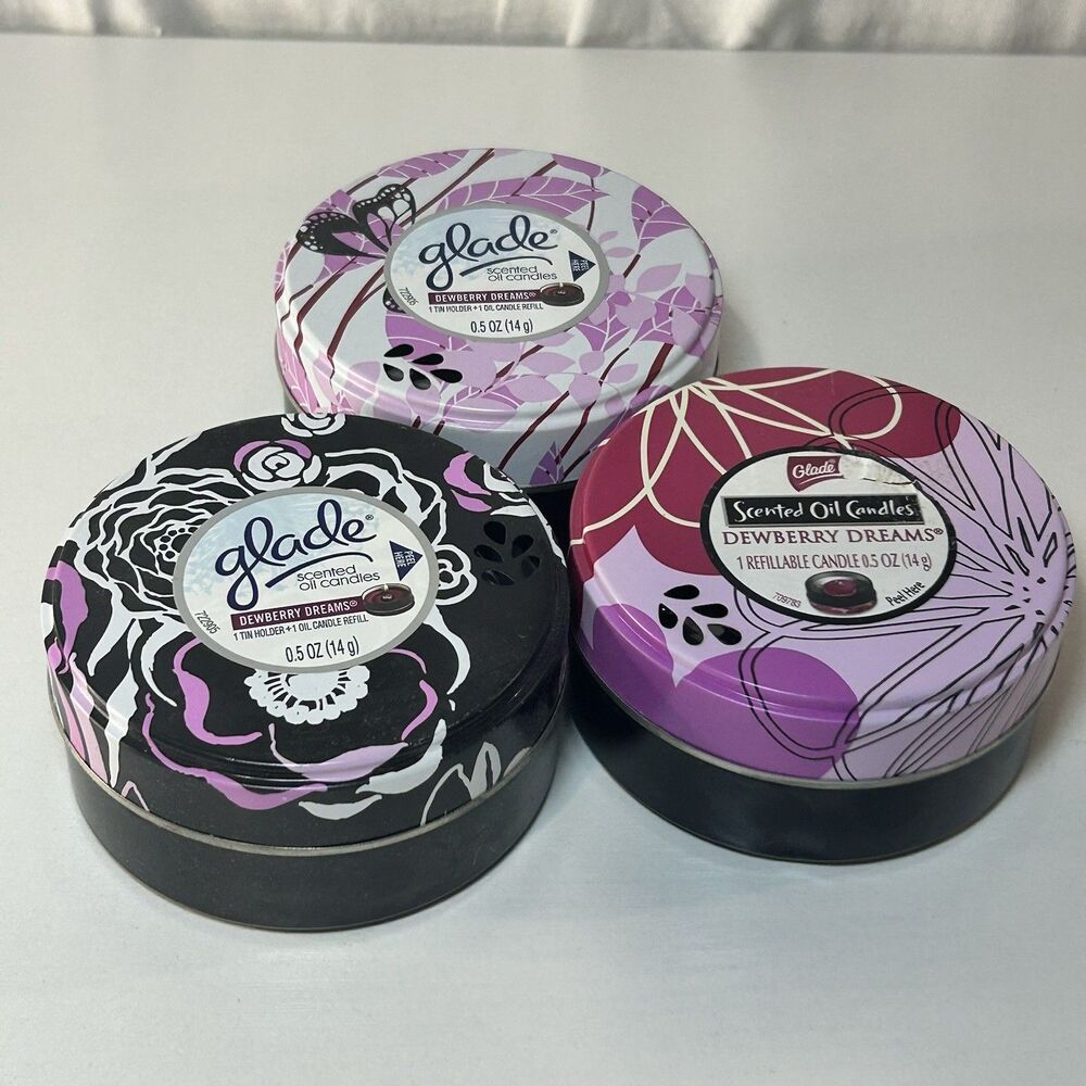 3X Glade Scented Oil Candle Refill DEWBERRY DREAMS‎ in Tin Holder .5 Oz EACH